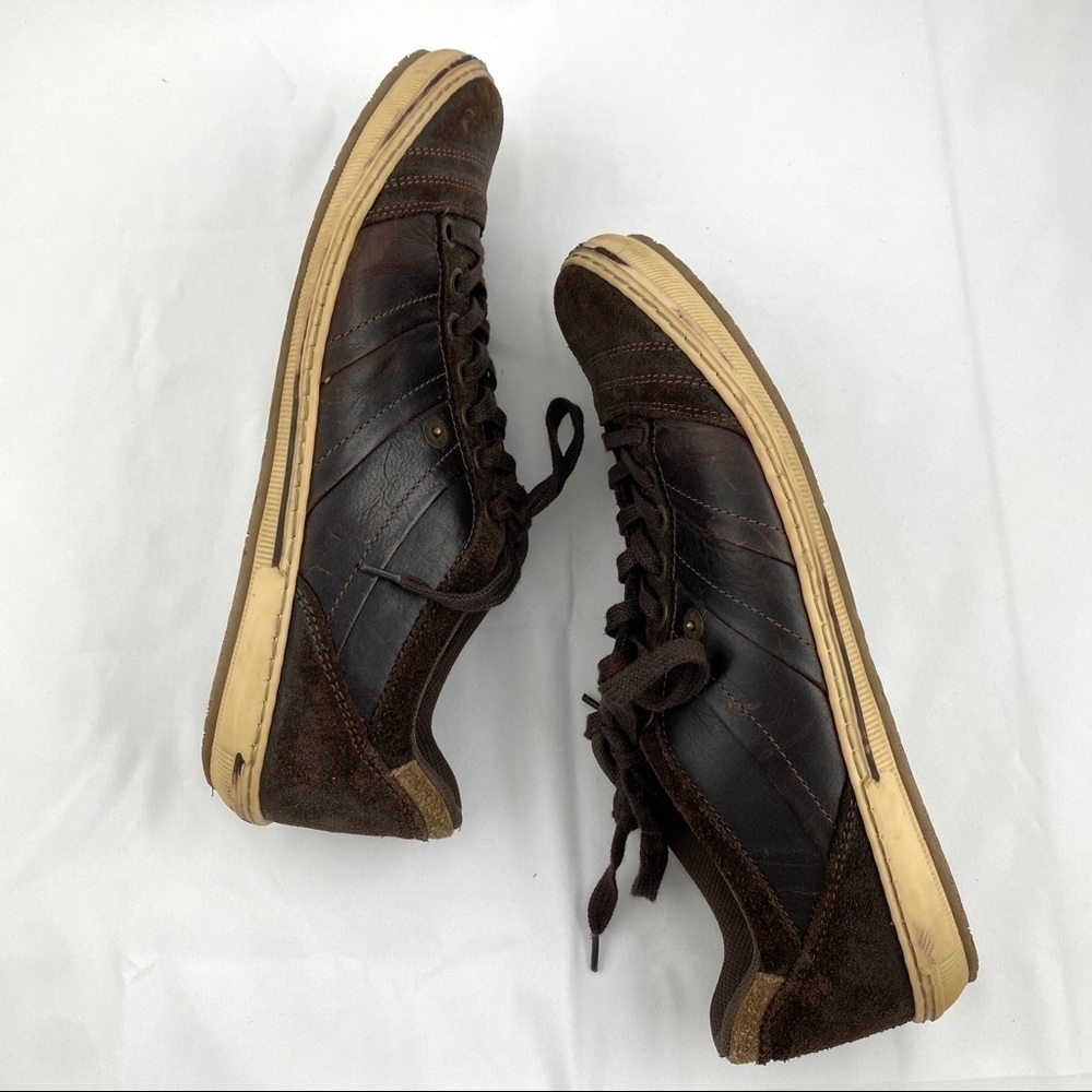 Dune London Men’s Dark Brown Leather Suede Casual Sneakers Size EU 44 / US 11
